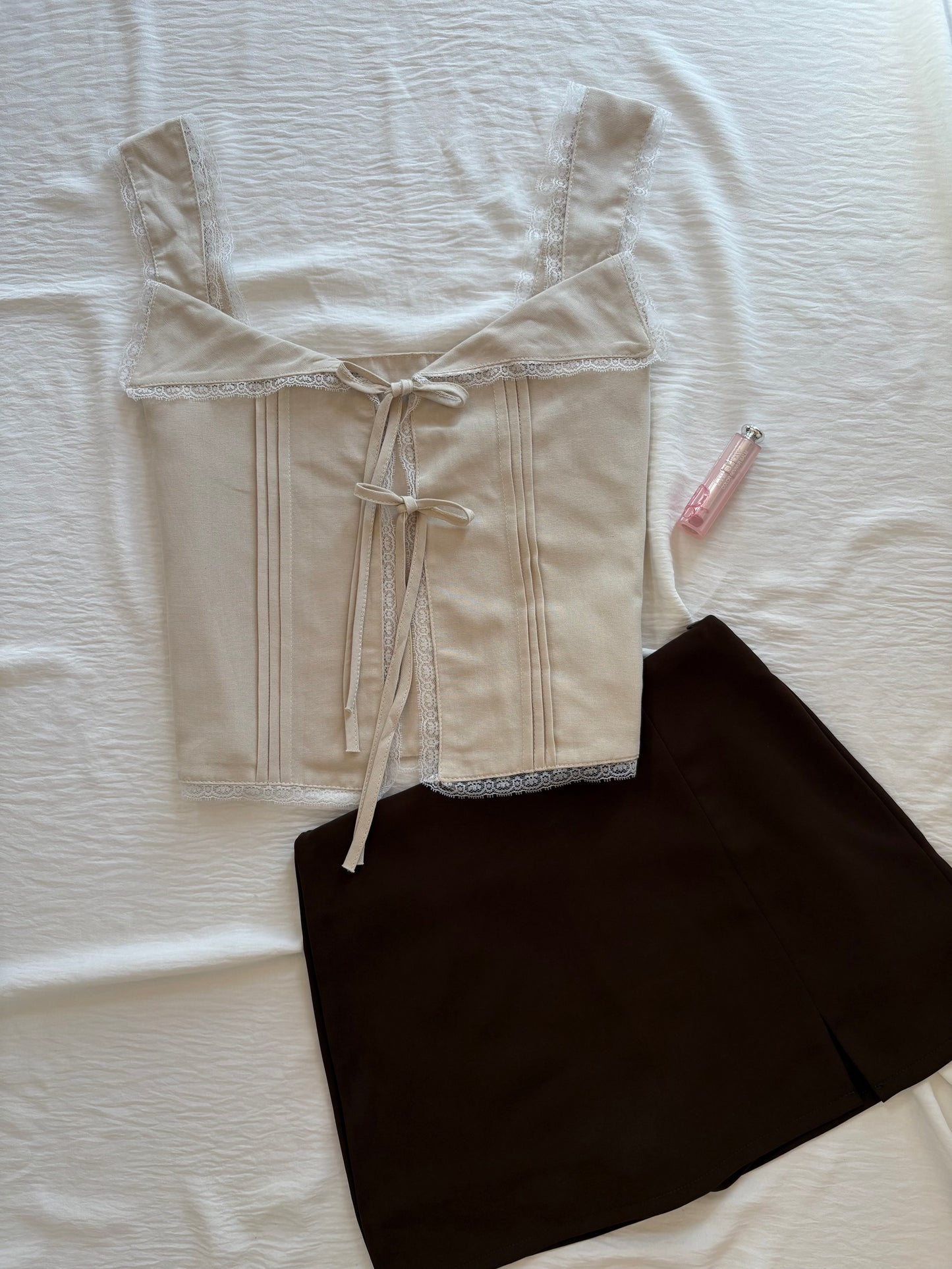 BEIGE TIE UP TOP (Bust : 28-34, Upper Waist : 22-26)