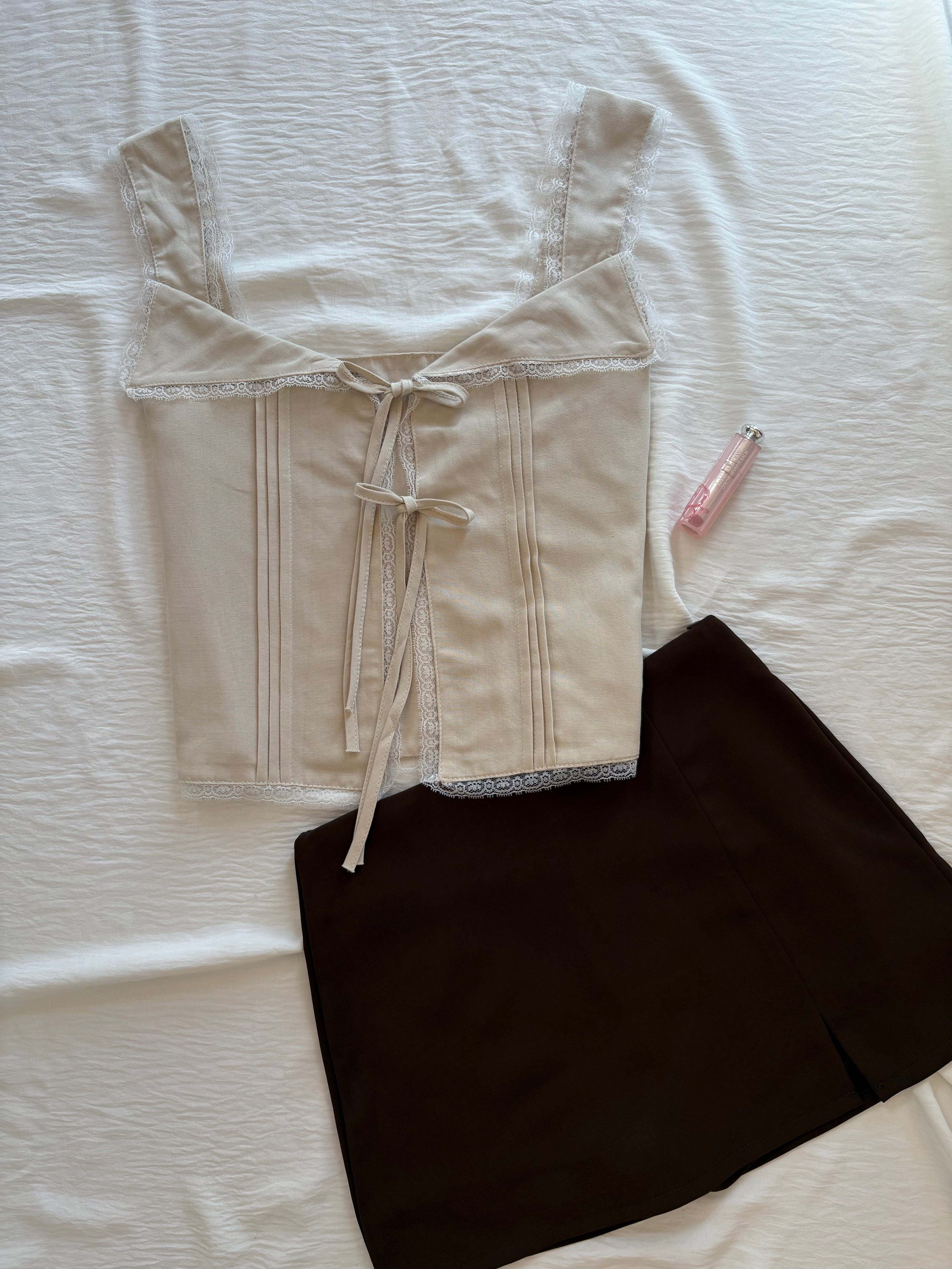 BEIGE TIE UP TOP (Bust : 28-34, Upper Waist : 22-26)