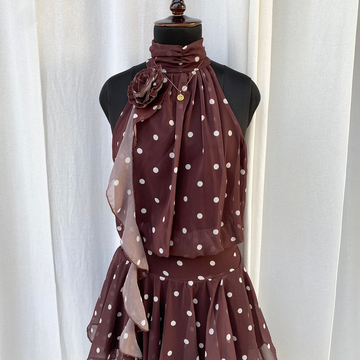 BROWN POLKA DOT DRESS (Bust : 30-34, Upper Waist : 22-26)