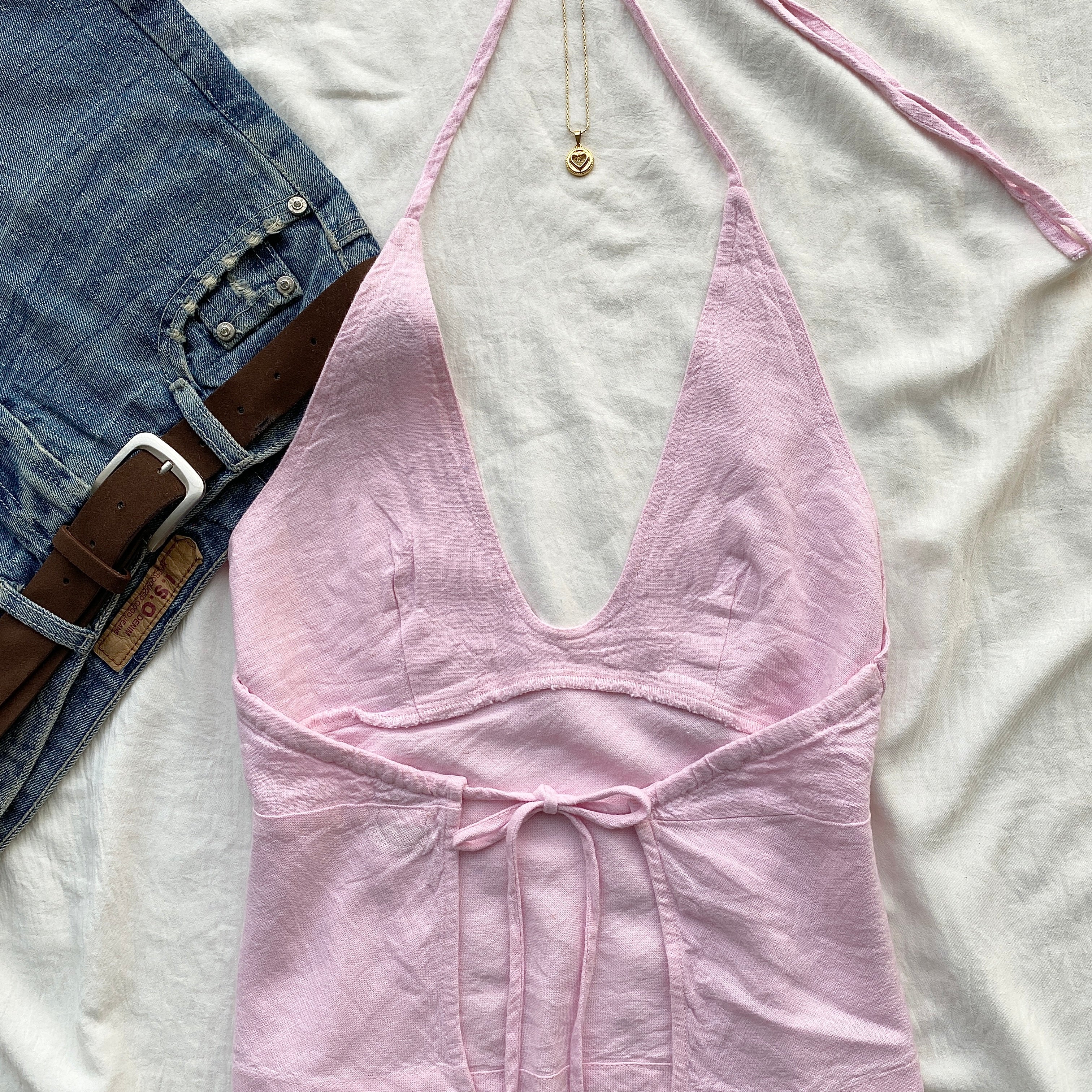 PINK LINEN HALTER TOP FROM FREE PEOPLE (Two sizes)