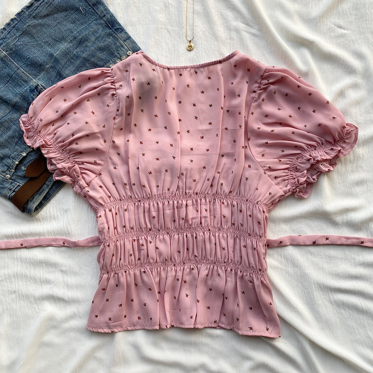 PINK RUCHED TOP FROM FREE PEOPLE (Bust : 34-36, Upper Waist : 28-34)