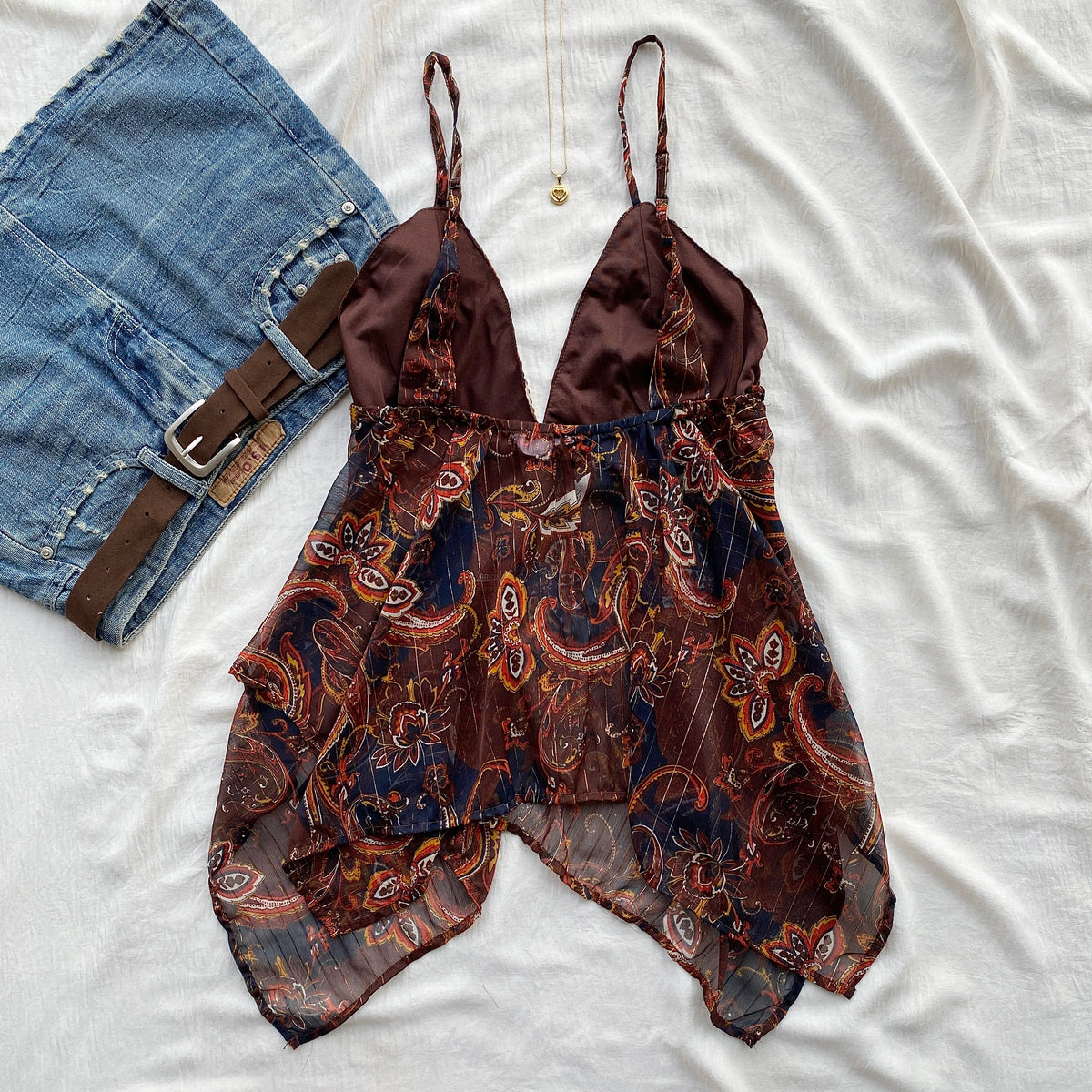 BROWN PAISLEY SEQUIN TOP (Two sizes)