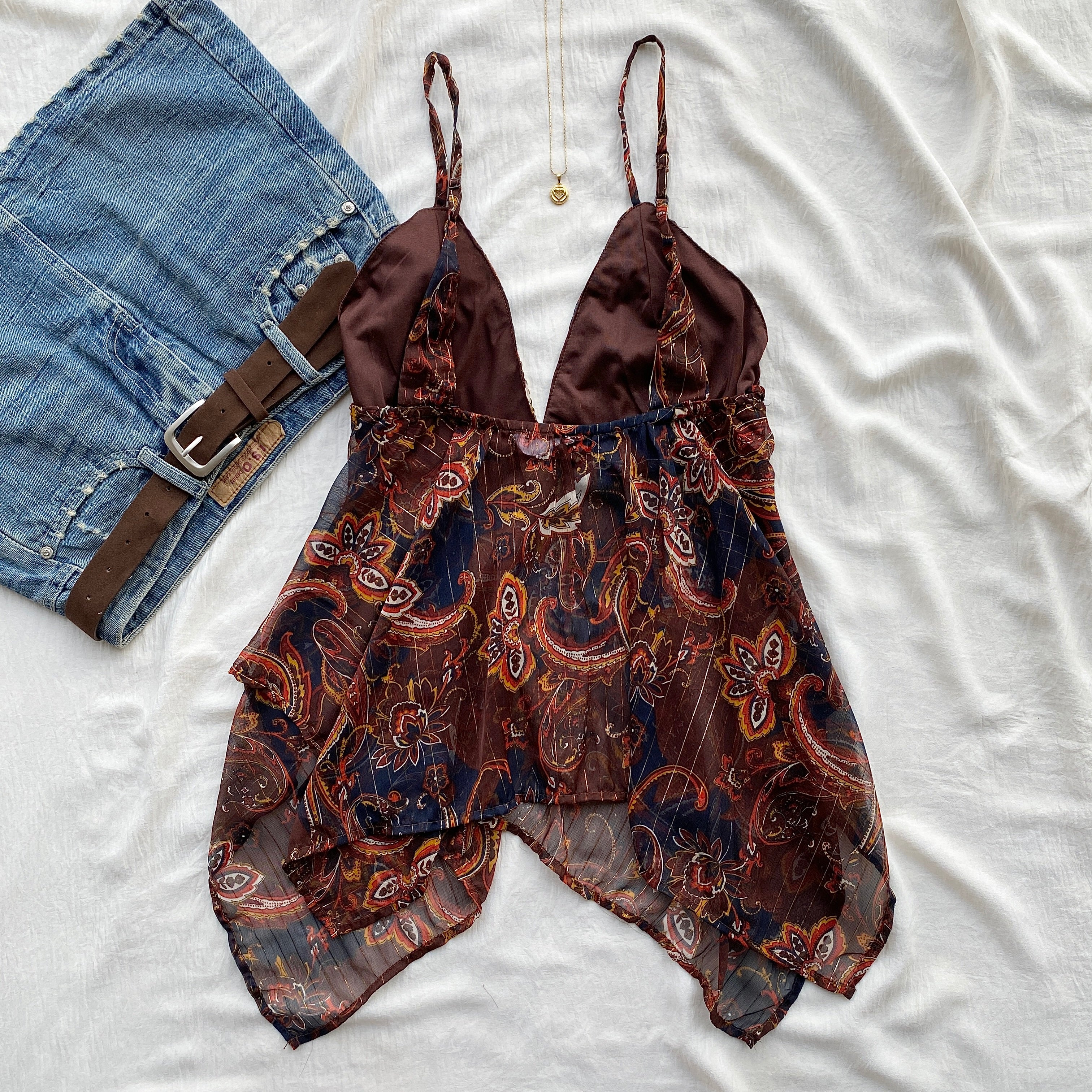 BROWN PAISLEY SEQUIN TOP (Two sizes)