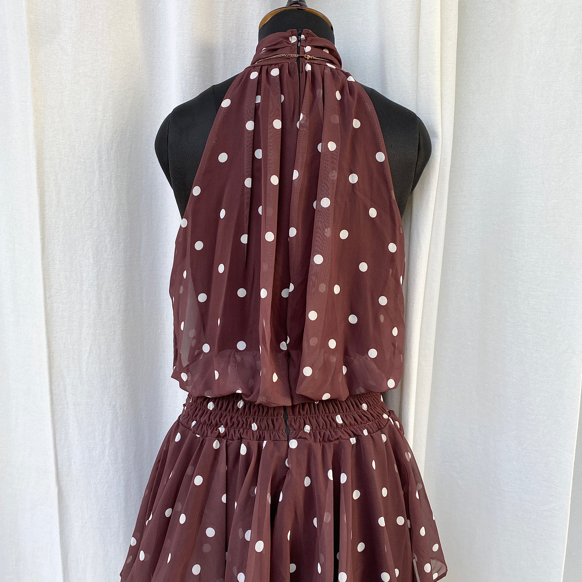 BROWN POLKA DOT DRESS (Bust : 30-34, Upper Waist : 22-26)