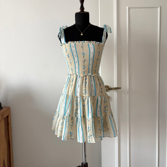 BLUE FLORAL TIE UP DRESS (Mulitple sizes available)