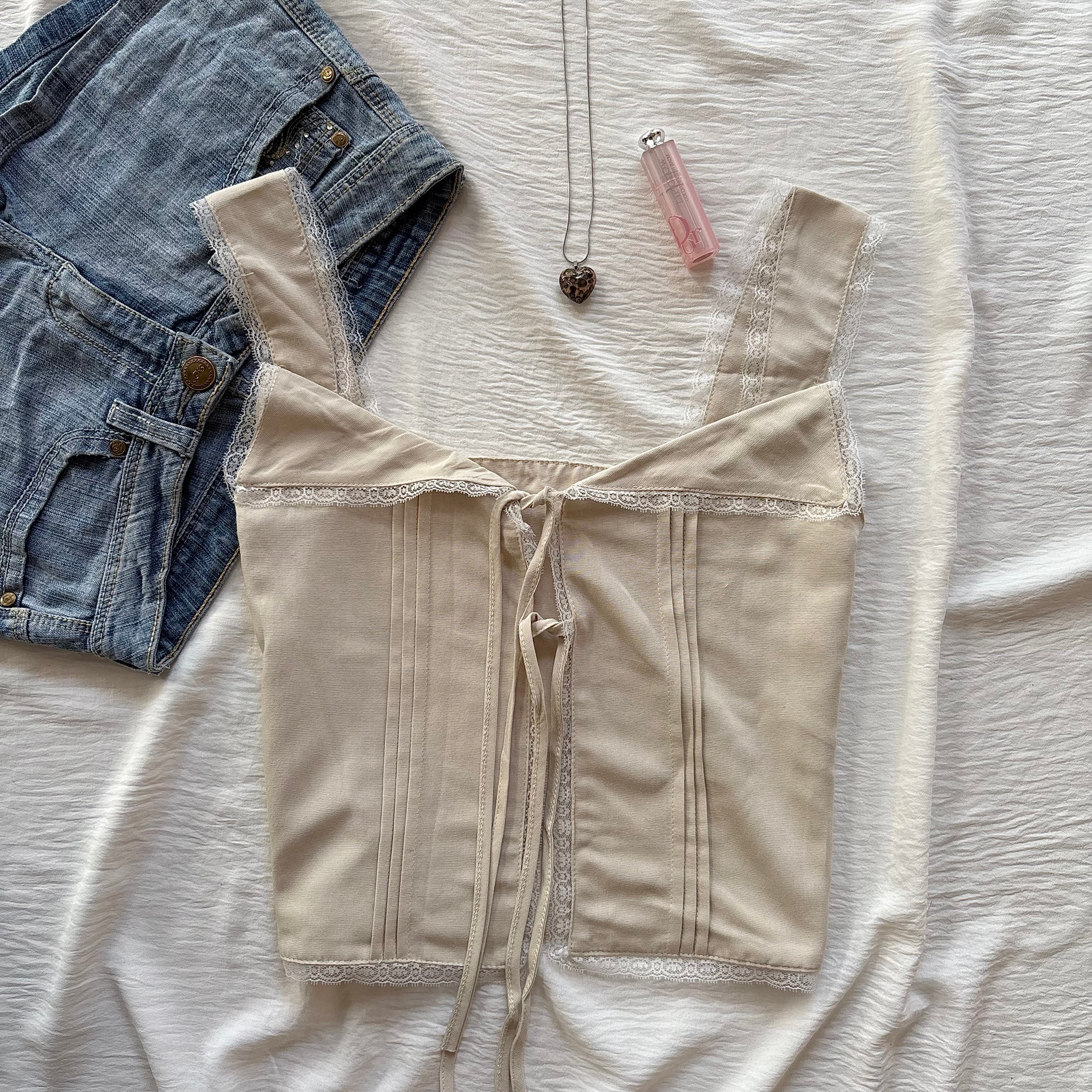 BEIGE TIE UP TOP (Bust : 28-34, Upper Waist : 22-26)