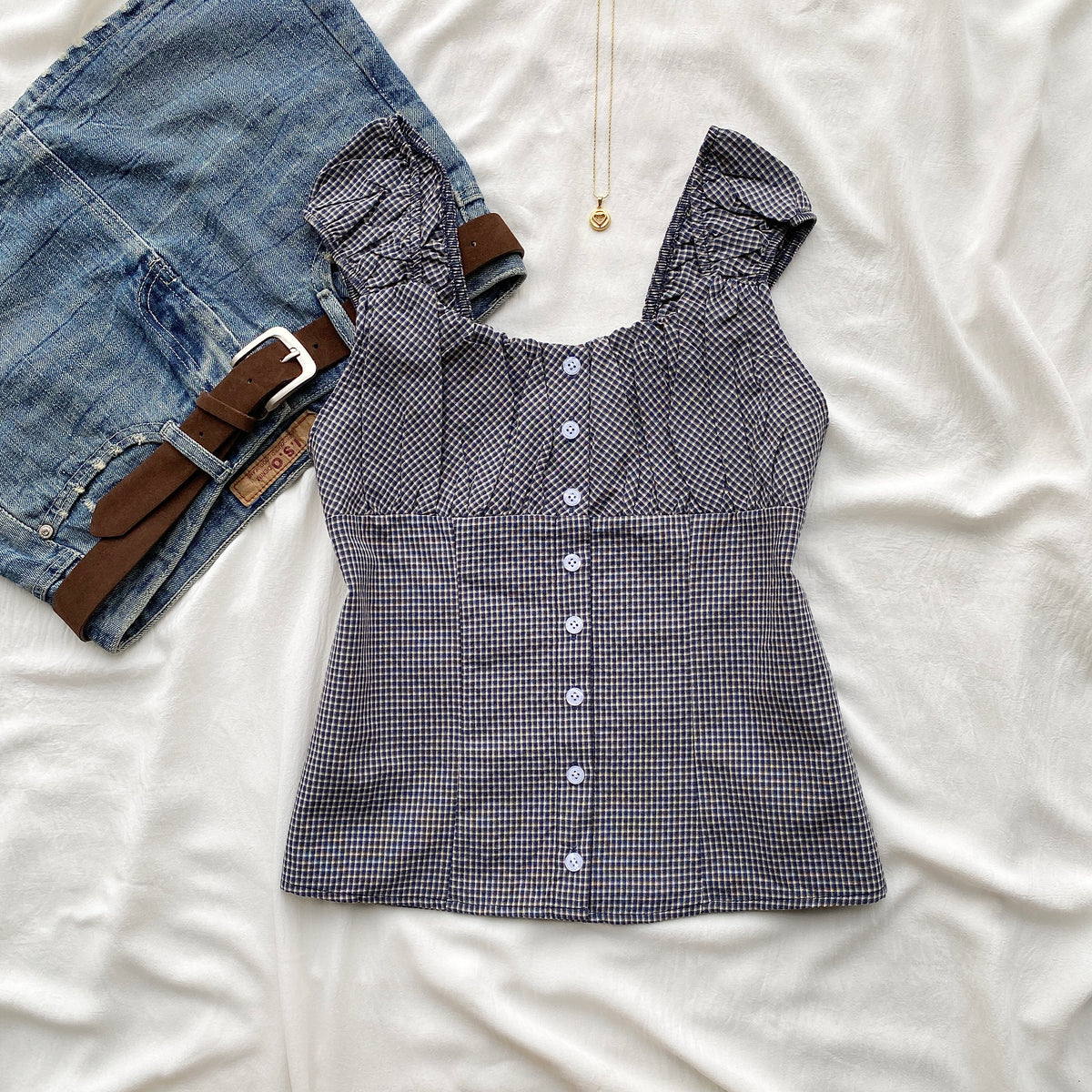 DOLLY PLAID TOP IN BLUE (Bust : 32-34, Upper Waist : 28-32)