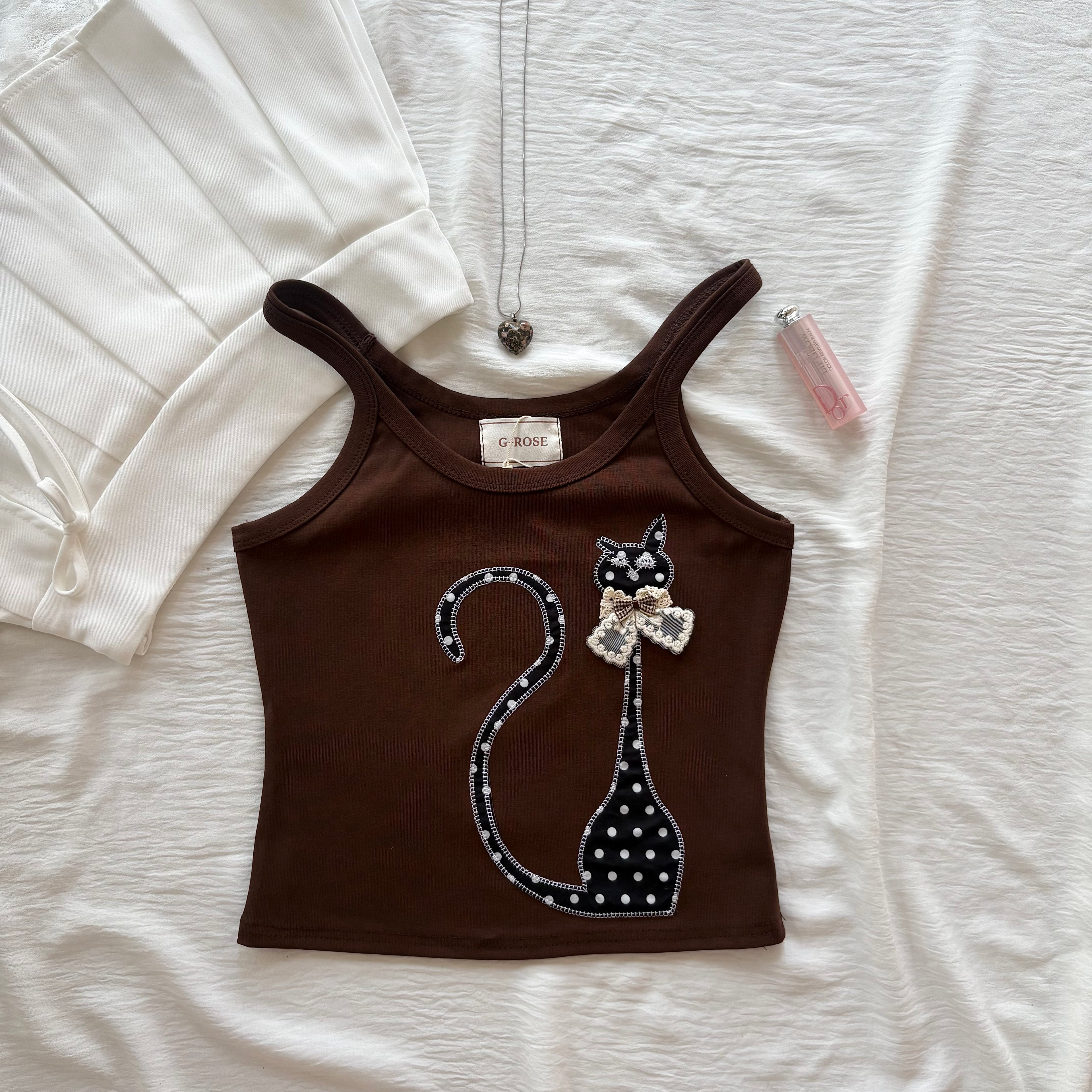 CAT TANK TOP IN BROWN (Bust : 30-34, Upper Waist : 24-28)