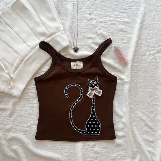 CAT TANK TOP IN BROWN (Bust : 30-34, Upper Waist : 24-28)