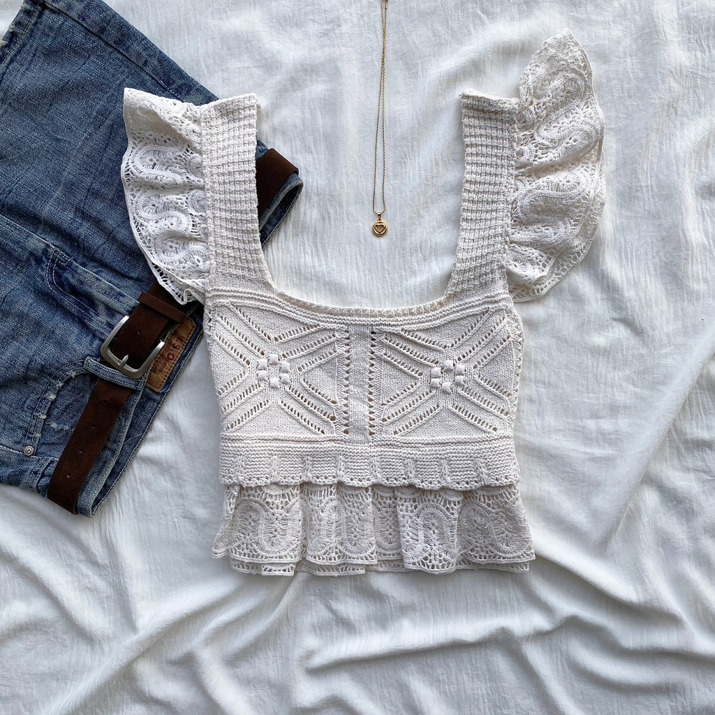 WHITE CROCHET TOP FROM ZARA (Bust : 30-34, Upper Waist : 26-30)