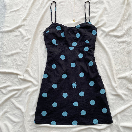 POLKA DOT LINEN DRESS (Bust : 34-36, Upper Waist : 28-30)