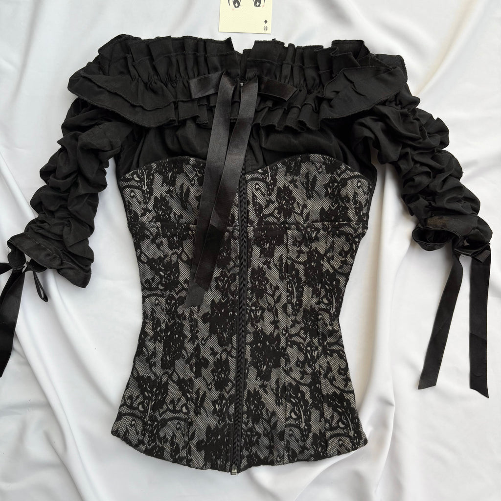BLACK OFF SHOULDER GOTHIC CORSET (Bust : 28-32, Upper Waist : 22-26)
