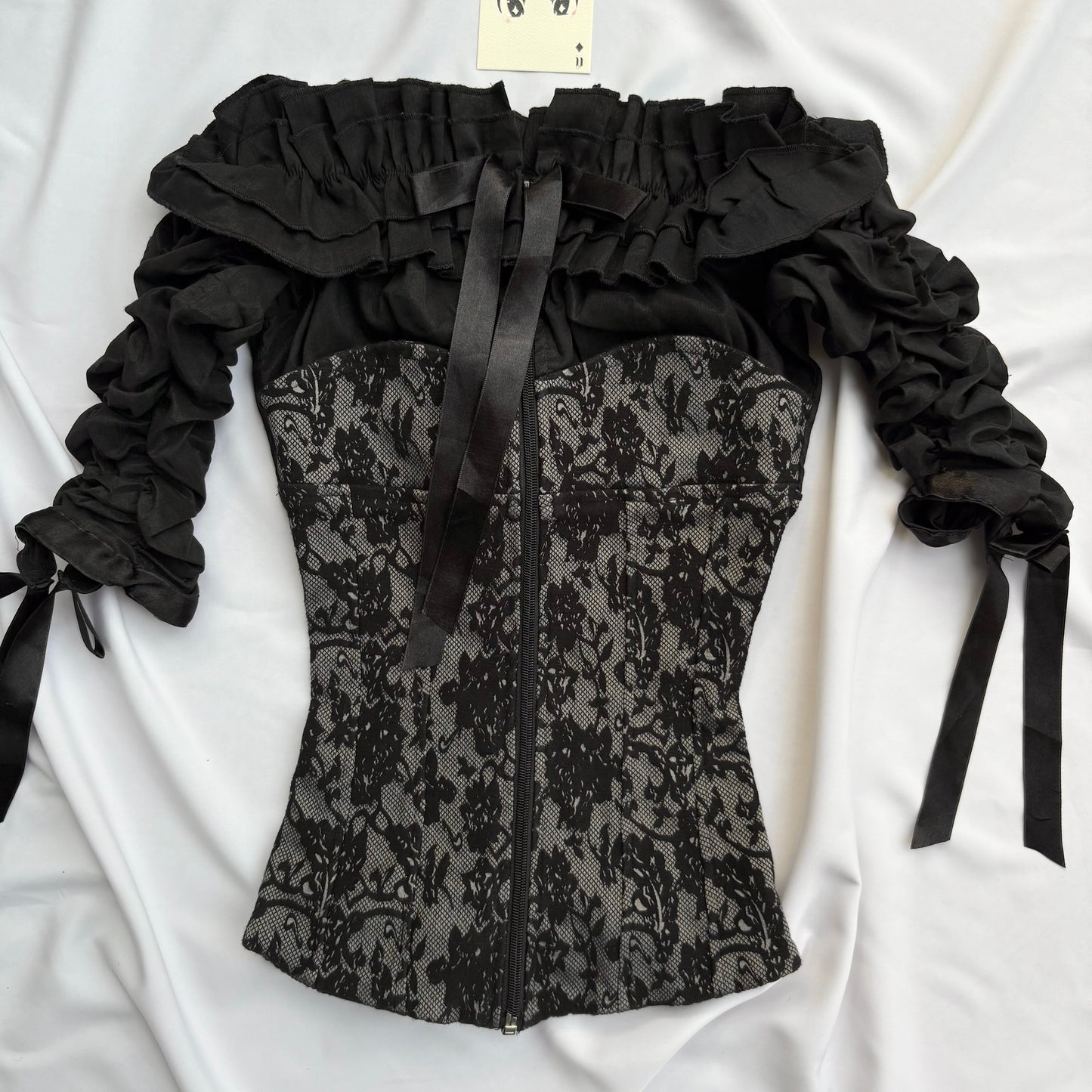 BLACK OFF SHOULDER GOTHIC CORSET (Bust : 28-32, Upper Waist : 22-26)