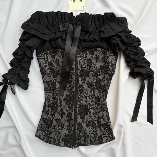 BLACK OFF SHOULDER GOTHIC CORSET (Bust : 28-32, Upper Waist : 22-26)