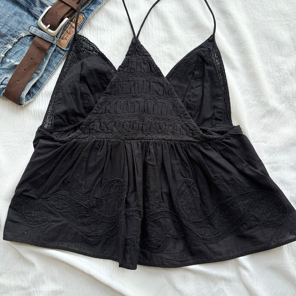 BLACK EMBROIDERED TOP FROM ZARA (34-36, Upper Waist : 28-32)