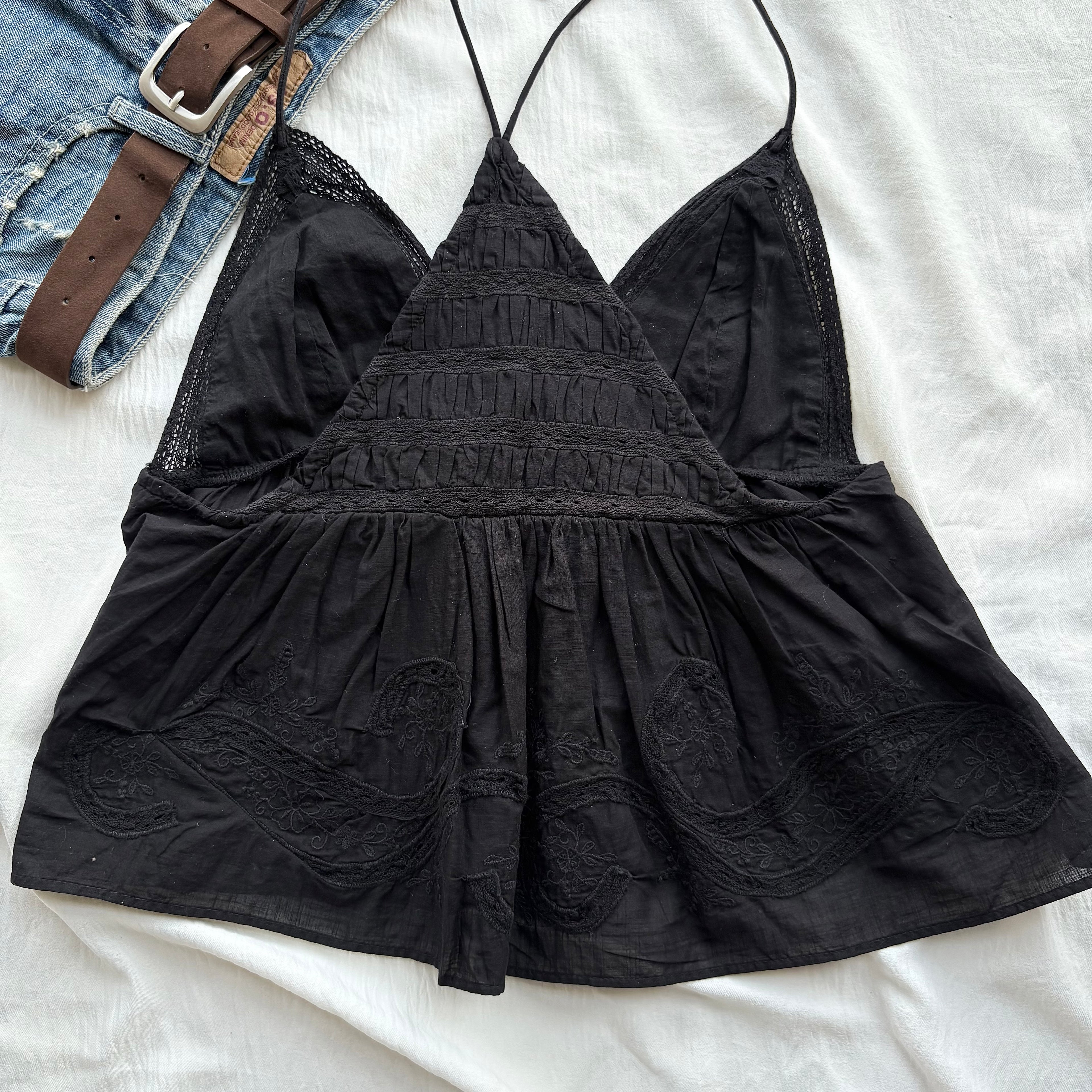 BLACK EMBROIDERED TOP FROM ZARA (34-36, Upper Waist : 28-32)
