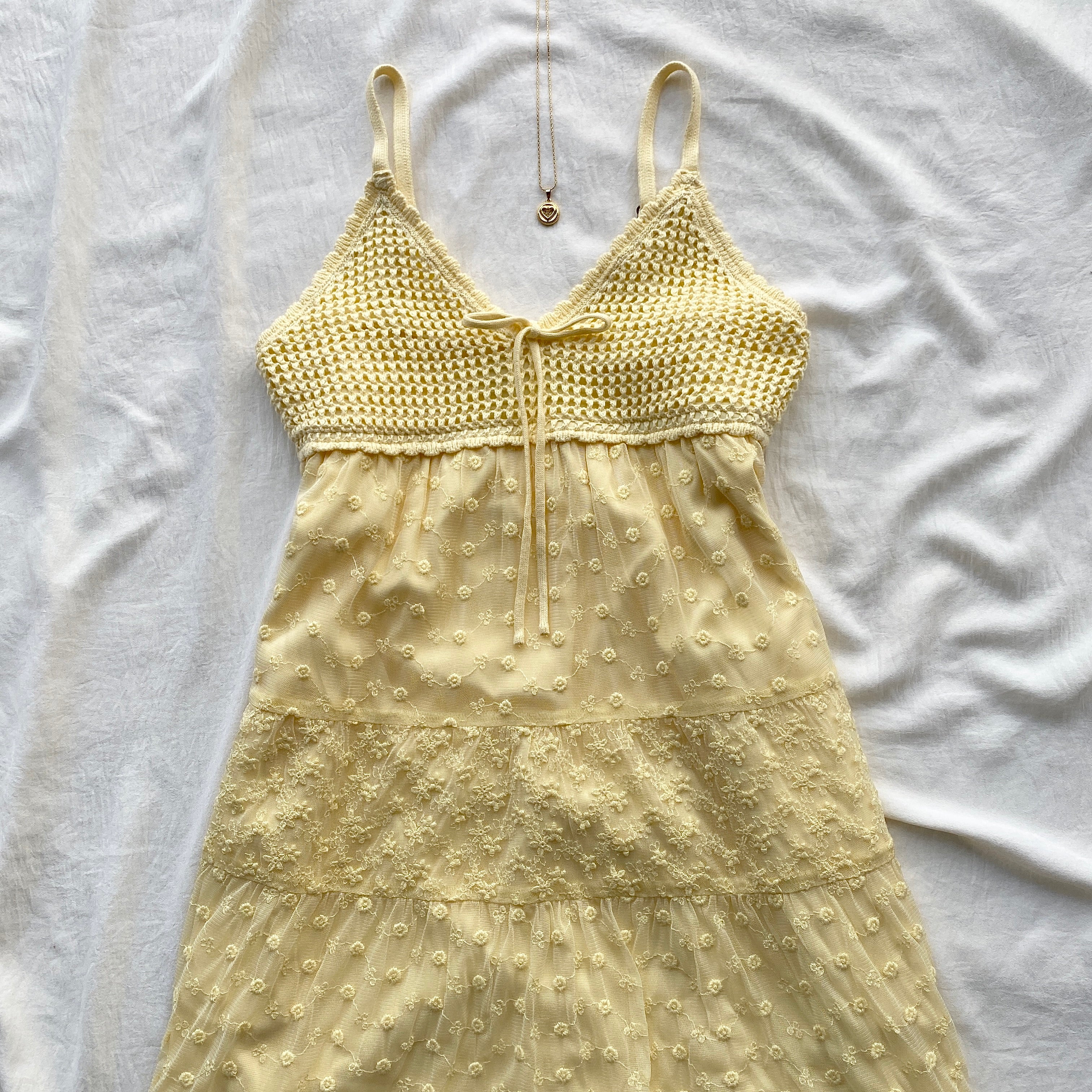 YELLOW CROCHET DRESS FROM HOLLISTER (Bust : 30-34, Upper Waist : 24-28)