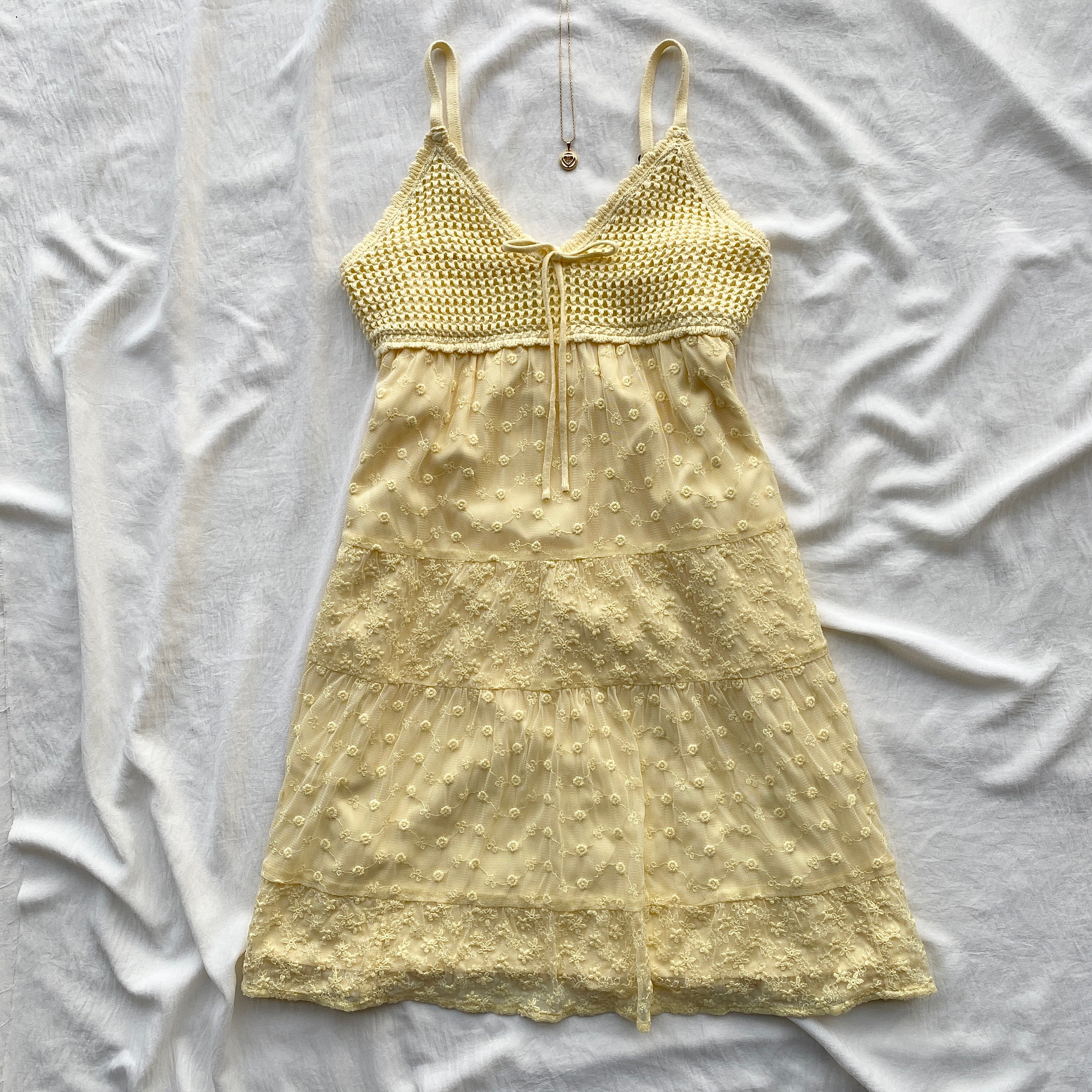 YELLOW CROCHET DRESS FROM HOLLISTER (Bust : 30-34, Upper Waist : 24-28)