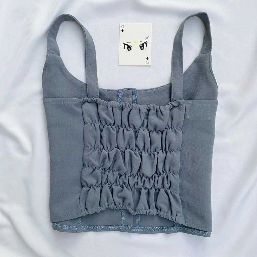 BLUE BUTTON DOWN TOP (Bust : 34-36, Upper Waist : 30-34)