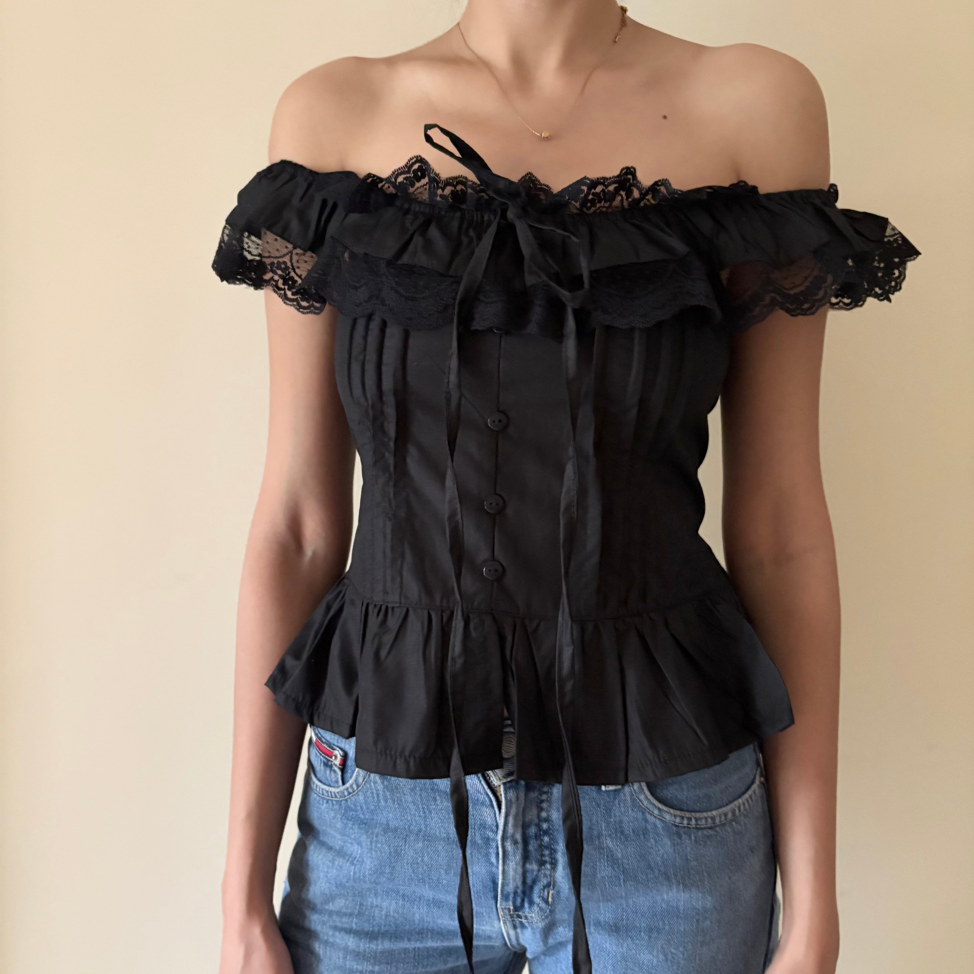 BLACK COTTAGECORE TOP (Bust : 30-34, Upper Waist : 24-28)