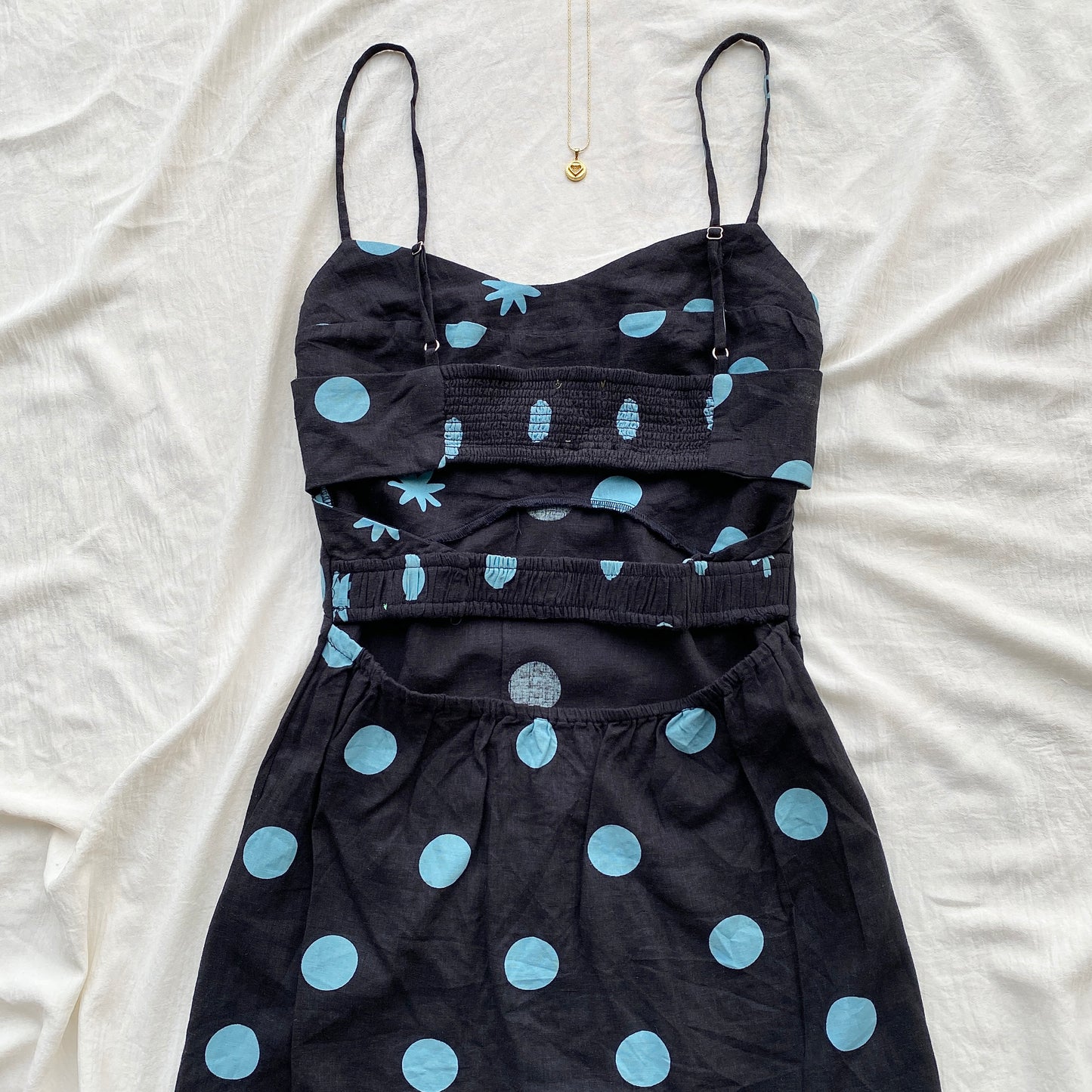 POLKA DOT LINEN DRESS (Bust : 34-36, Upper Waist : 28-30)