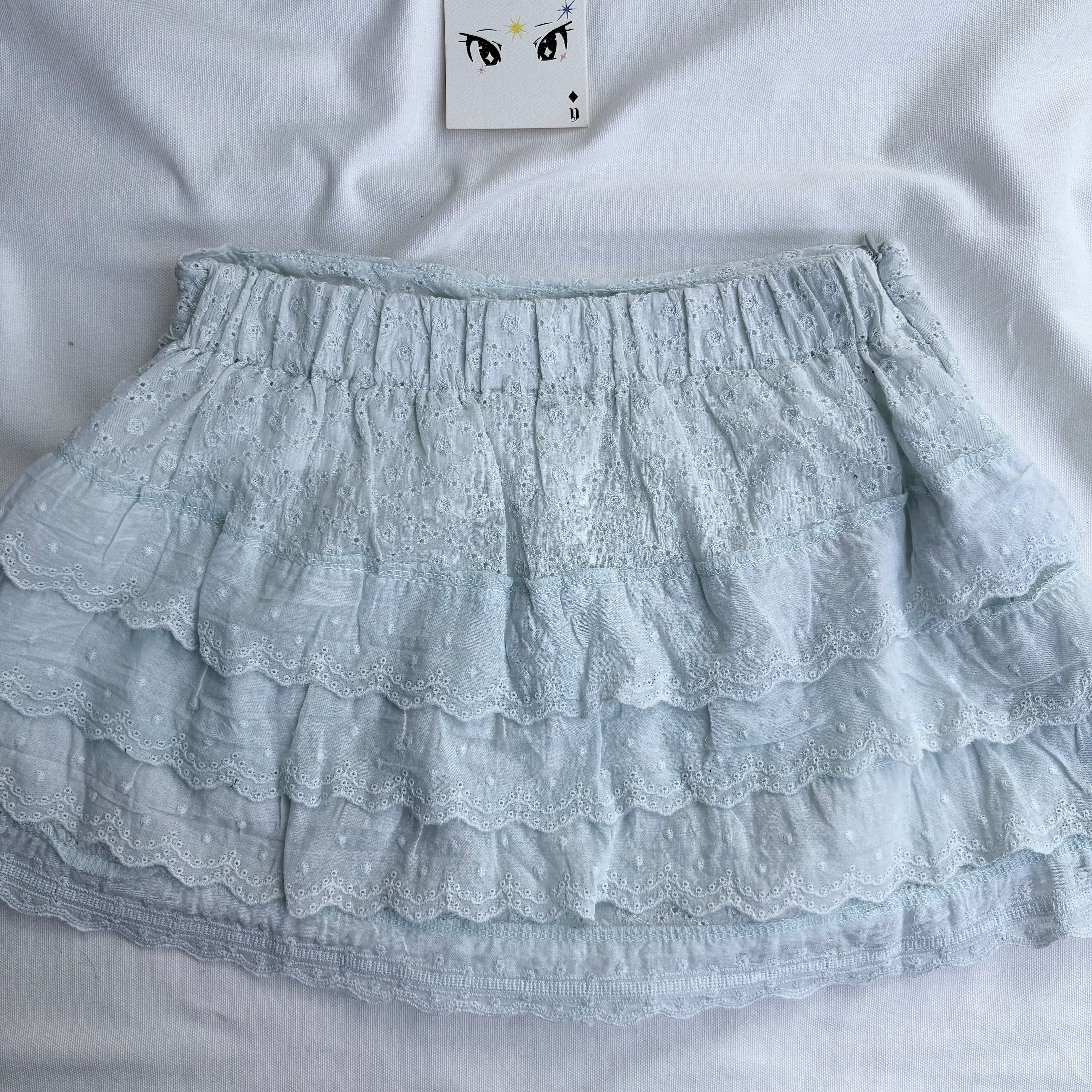 BLUE EYELET SKIRT (Waist : 24-28)