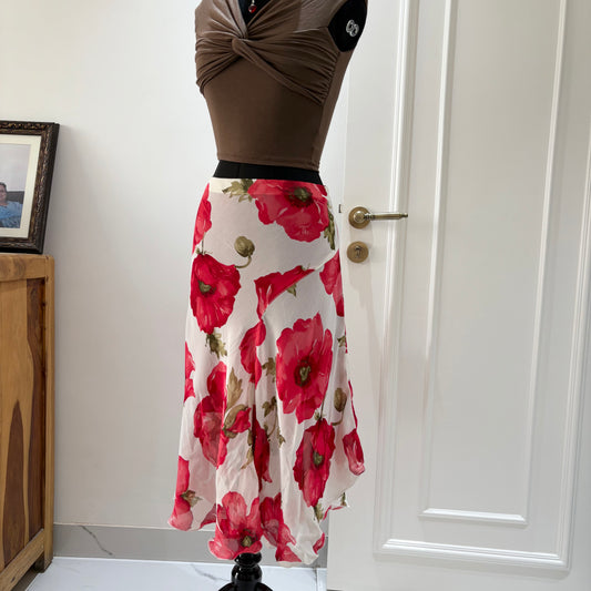 RED FLORAL SKIRT (Waist : 30-36)