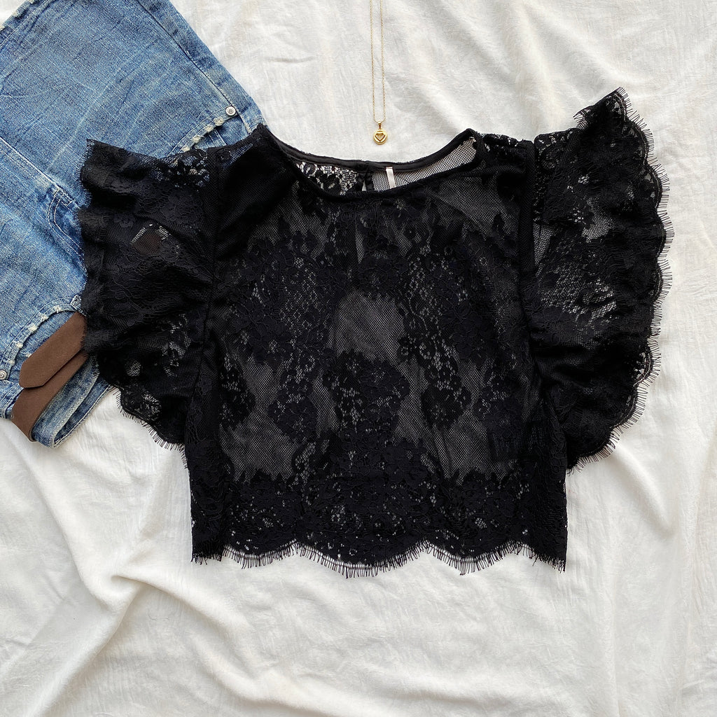 BLACK LACE TOP FROM FREE PEOPLE (Bust : 32-34, Upper Waist : 26-32)