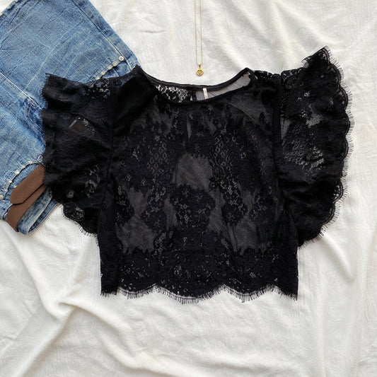 BLACK LACE TOP FROM FREE PEOPLE (Bust : 32-34, Upper Waist : 26-32)