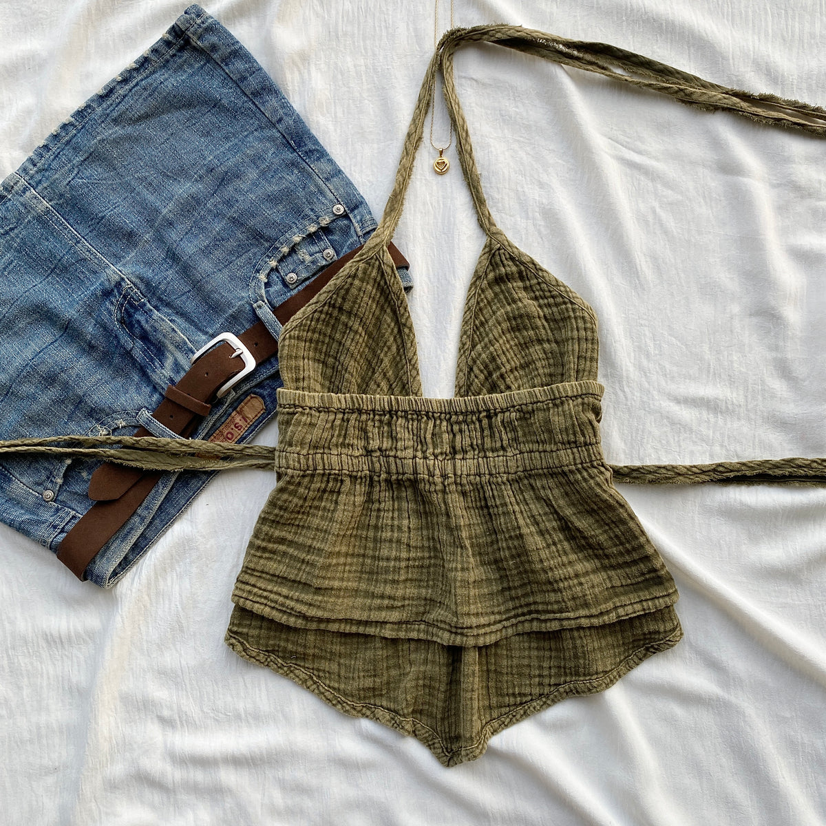 OLIVE GREEN HALTER TOP FROM FREE PEOPLE (Sizes available)