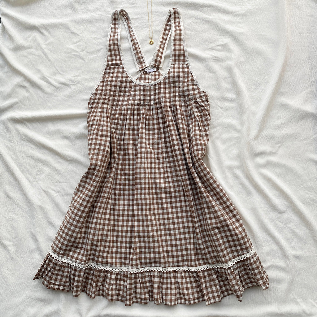 BROWN PLAID DRESS (Bust : 34-36, Upper Waist : 28-36)