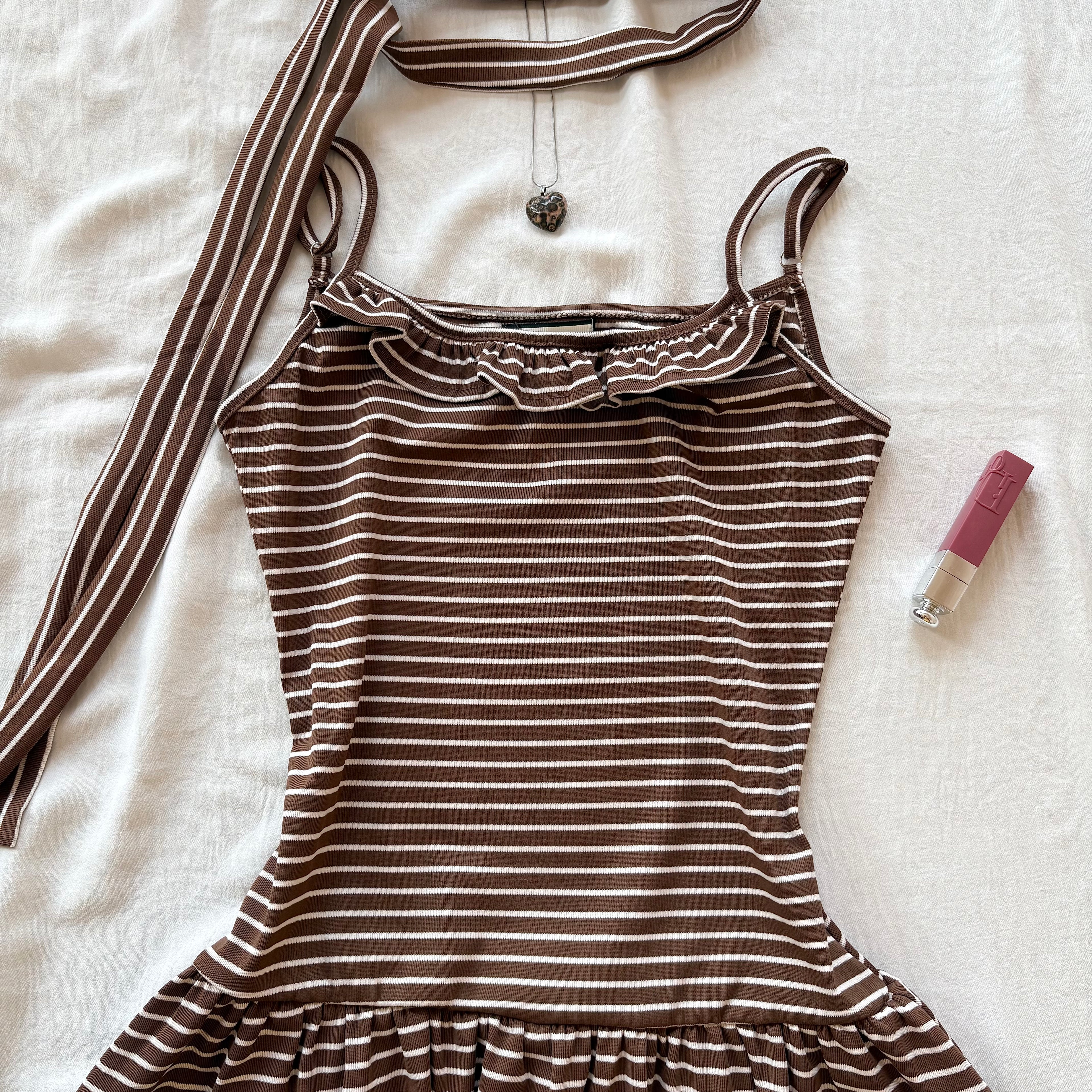 STRIPED DRESS WITH SCARF (Bust : 30-34, Upper Waist : 24-28)