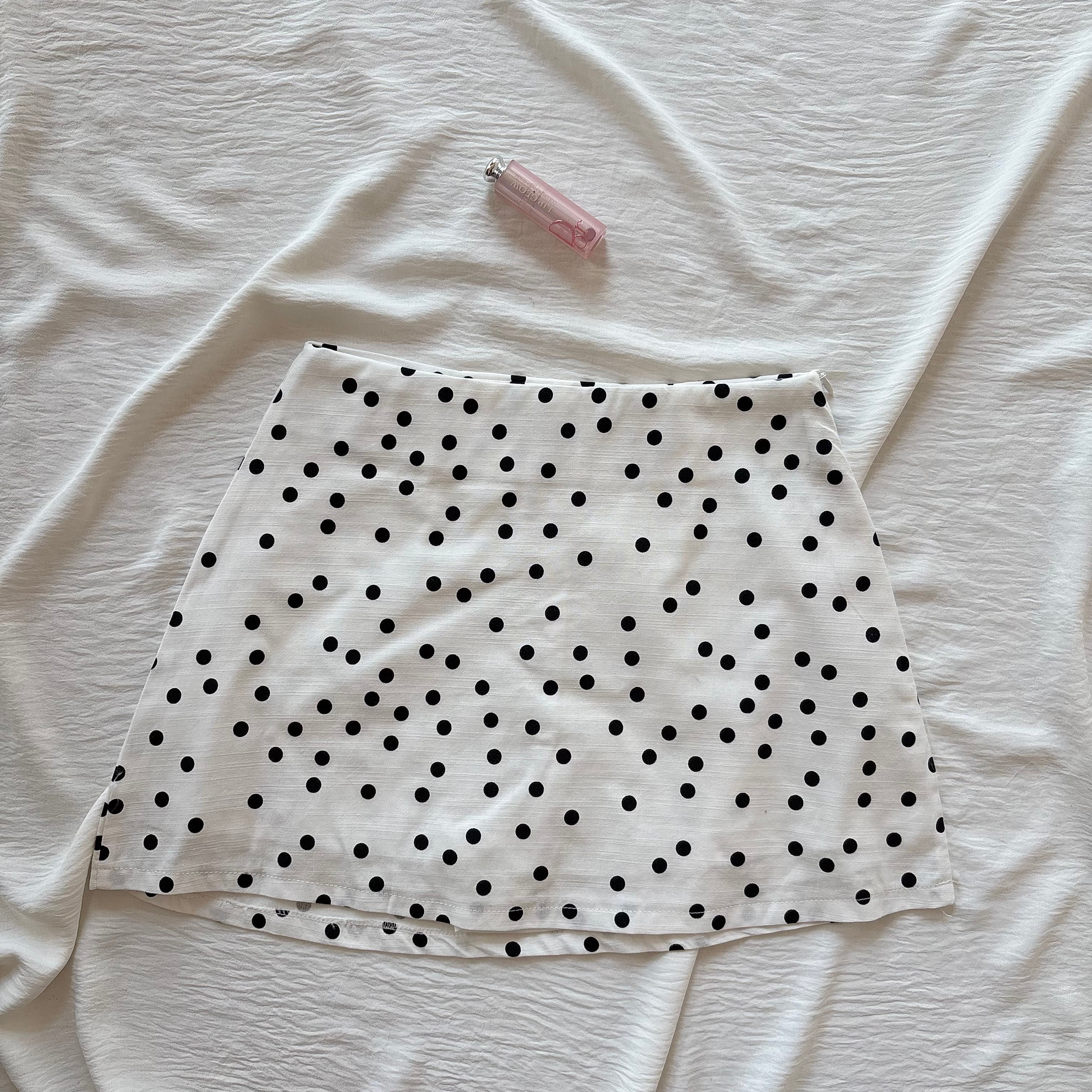 MINI POLKA DOT SKIRT WITH SHORTS IN WHITE (Sizes available)