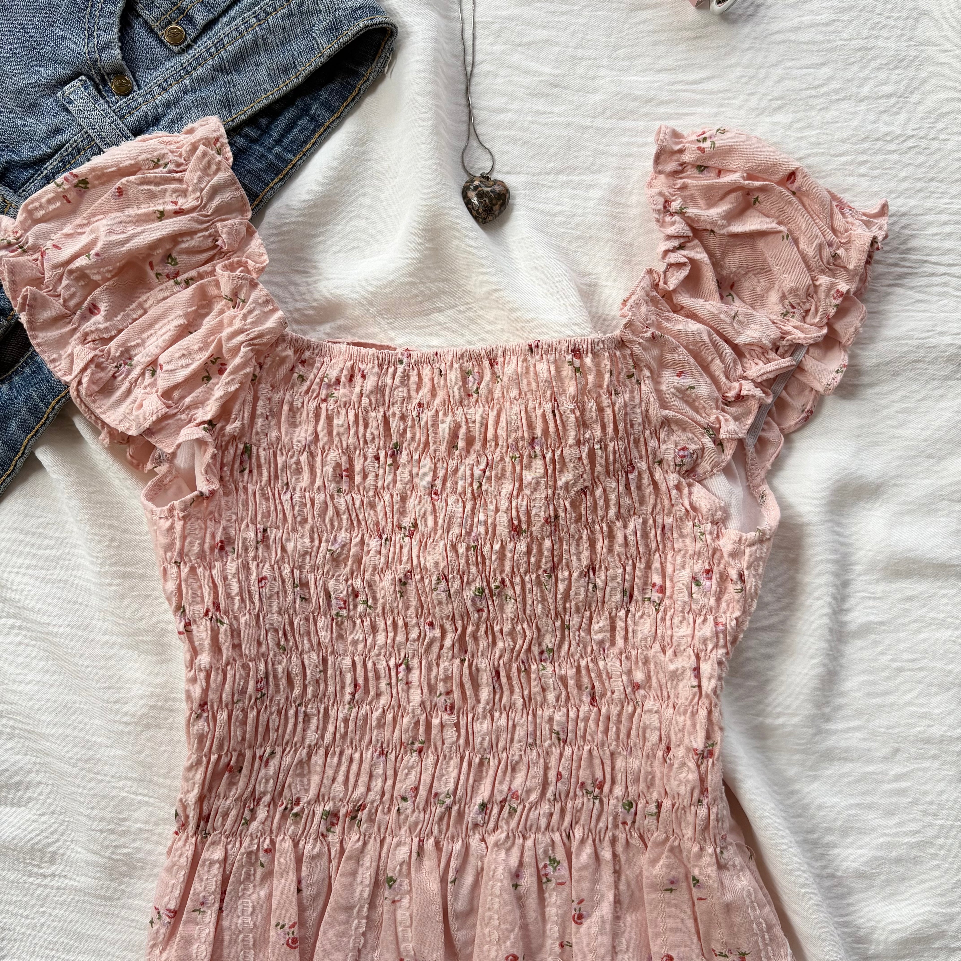 PEACH FLORAL TOP (Bust : 28-34, Upper Waist : 24-28)