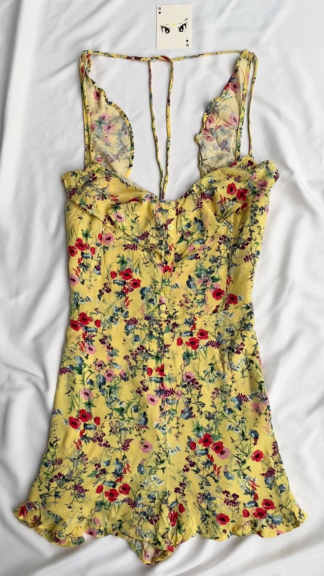 YELLOW FLORAL PLAYSUIT FROM BERSHKA (Bust : 32-34, Upper Waist : 28-30)